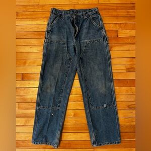 Carhartt Double Knee Pants Blue Denim Jeans Mens Sz 34 x 32 B73-DST Minor Flaws